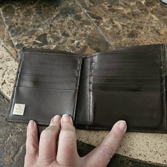 FENDI Zucca Brown Canvas Leather Bifold Small Wallet Metal Plate Logo - Picture 5 of 7